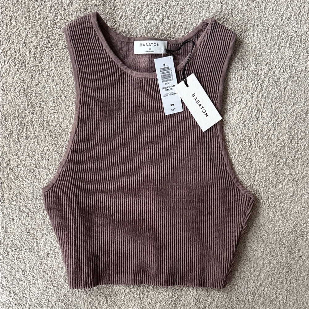Babaton Sculpted Ribbed Crop Top - Brown